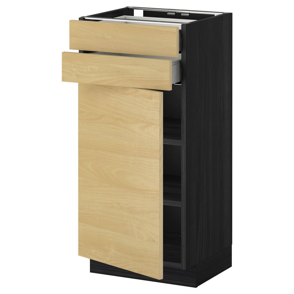 Напольный шкаф с дверцей, 2 ящиками МЕТОД / МАКСИМЕРА, черный, Тингсрид береза - схема-чертеж с размерами
