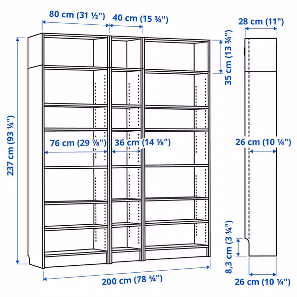 BILLY Стеллаж - белый 200x28x237 см - фото 3