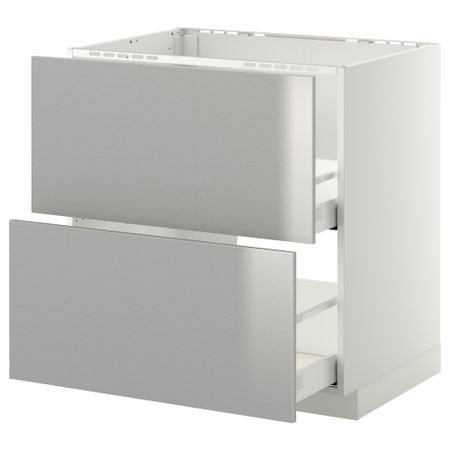 Напольный шкаф под мойку + 2 фронтальных панели, 2 ящика МЕТОД / МАКСИМЕРА, белый, Гревста нержавеющ сталь