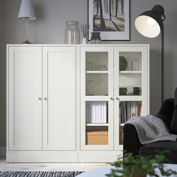Комбинация для хранения с стеклянная дверцы, 162x37x134 см, белый IKEA HAVSTA ХАВСТА 692.660.59 - схема-чертеж с размерами