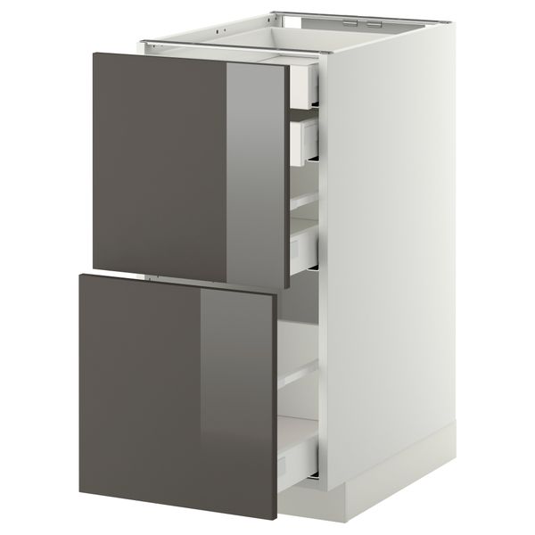 Напольный шкаф 2 фронтальные панели, 2 нижних, 1 средний, 1 высокий ящик МЕТОД / МАКСИМЕРА, белый, Рингульт серый - фото 1