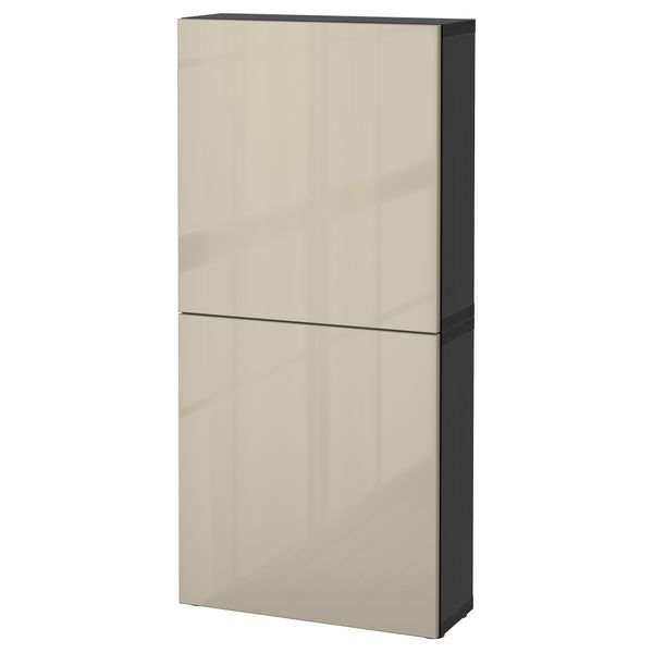 Навесной шкаф с 2 дверями БЕСТО, черно-коричневый, Сельсвикен глянцевый/бежевый (60x20x128 см) - фото 1