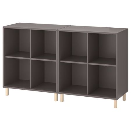 EKET Комбинация шкафов с ножками - темно-серый/дерево 140x35x80 см