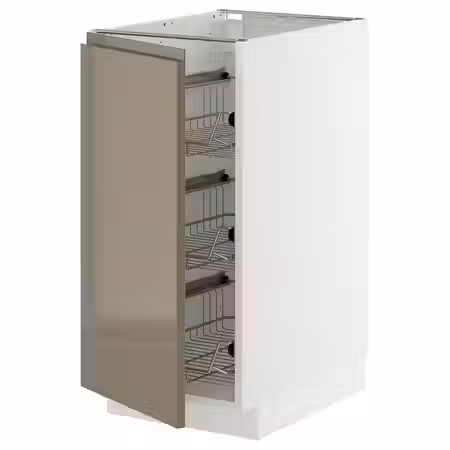 METOD Напольный шкаф/проволочные корзины - белый/Voxtorp глянцевый темный серо-коричневый 40x60 см