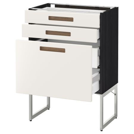 Напольный шкаф 3 фронтальных панели, 2 нижних, 2 средних ящика МЕТОД / МАКСИМЕРА, черный, Мэрста белый
