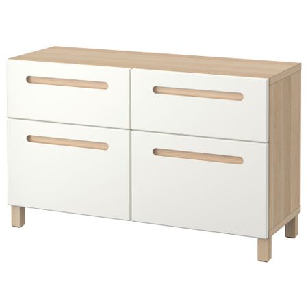 Комбинация для хранения с дверцами, ящиками БЕСТО, под беленый дуб, Марвикен белый (120x40x74 см)