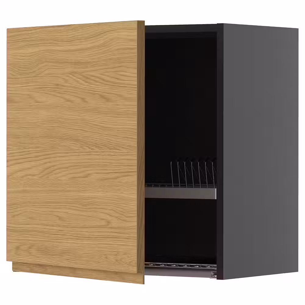 METOD Навесной шкаф с сушилкой - черно-серый/Voxtorp под дуб 60x60 см - фото 1