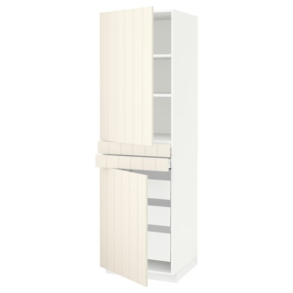 Высокий шкаф + полки, 5 ящиков, 2 дверцы, 2 фронтальных МЕТОД / МАКСИМЕРА, белый, Хитарп белый с оттенком - схема-чертеж с размерами