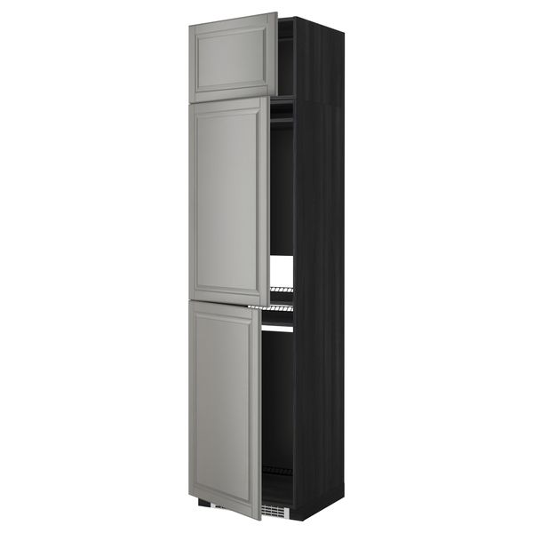 Высокий шкаф для холодильника или морозильника, с 3 дверями МЕТОД, черный, Будбин серый (60x60x240 см) - схема-чертеж с размерами