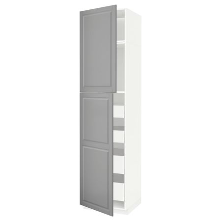 Высокий шкаф/2дверцы/4ящика, белый/Будбин серый 60x60x240 см IKEA METOD МЕТОД / MAXIMERA МАКСИМЕРА 993.559.78
