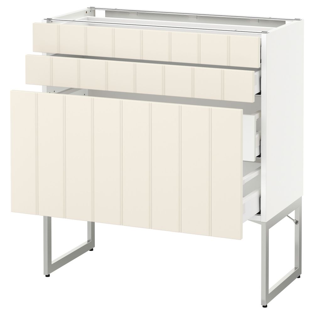 Напольный шкаф 3 фронтальных панели, 2 нижних, 2 средних ящика МЕТОД / МАКСИМЕРА, белый, Хитарп белый с оттенком - схема-чертеж с размерами