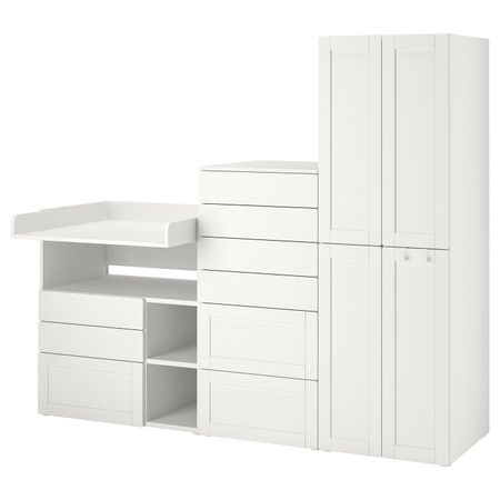 Комбинация для хранения, белый с рамой/с пеленальным столиком 210x79x180 см IKEA SMÅSTAD СМОСТАД / OPPHUS ОПХУС 693.959.71