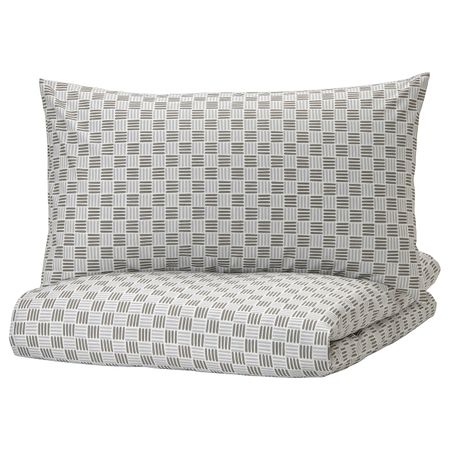 Пододеяльник и 1 наволочка, белый, серый 150x200/50x70 см IKEA SILVERFRYLE СИЛВЕРФРЮЛЕ 604.696.12