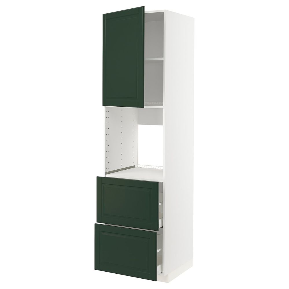 Высокий шкаф для духовки + дверца, 2 форнтальных, 2 высоких ящ, белый/Будбин темно-зеленый 60x60x220 см IKEA METOD МЕТОД / - фото 1