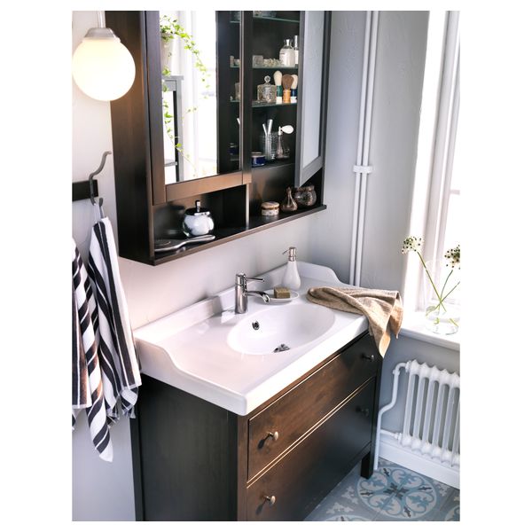 Зеркальный шкаф с 2 дверцами ХЕМНЭС, морилка черно-коричнев - фото 3