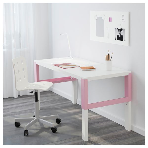 Письменный стол ПОЛЬ, белый, розовый (128x58 см) - фото 2