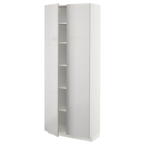 Высокий шкаф с полками, белый/Рингульт светло-серый 80x37x200 см IKEA METOD МЕТОД 794.466.49 - фото 1