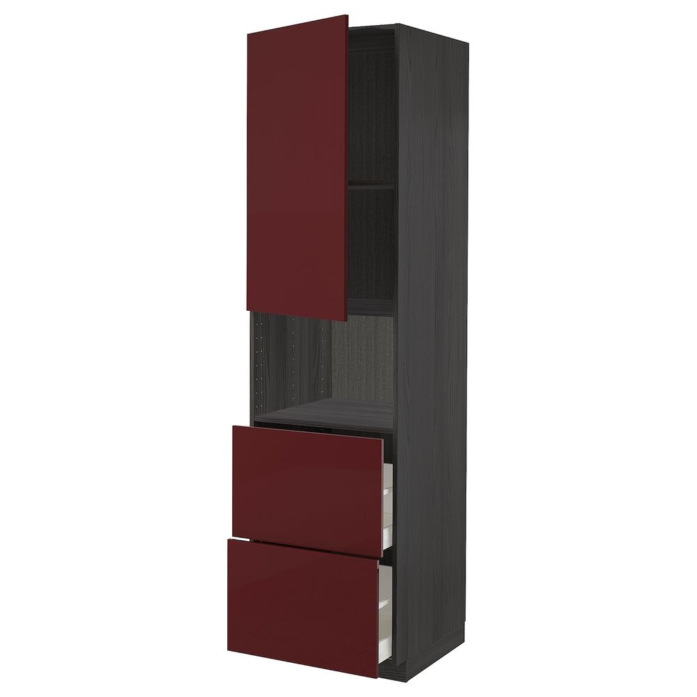 Высокий шкаф для СВЧ/дверца/2ящика, черный Калларп/глянцевый темный красно-коричневый 60x60x220 см IKEA МЕТОД / МАКСИМЕРА - схема-чертеж с размерами