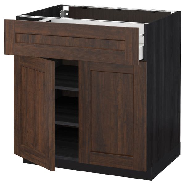 Напольный шкаф + ящик/2дверцы, черный/Эдсерум коричневый 80x60 см IKEA МЕТОД / МАКСИМЕРА 992.364.38 - схема-чертеж с размерами