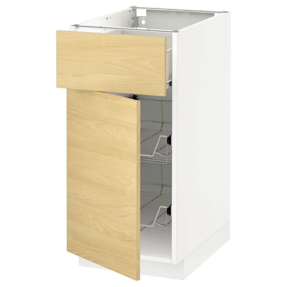 Напольный шкаф с проволочной корзиной, ящиком, дверью МЕТОД / ФОРВАРА, белый, Тингсрид береза - схема-чертеж с размерами