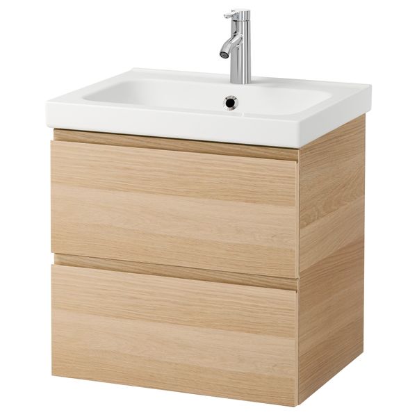 Шкаф для раковины с 2 ящиками, 63x49x64 см, под беленый дуб, ДАЛЬШЕР смеситель IKEA ODENSVIK ОДЕНСВИК, GODMORGON ГОДМОРГОН - фото 1