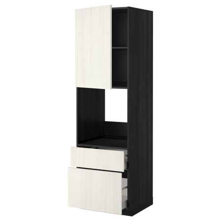 Высокий шкаф для духовки + дверь, 2 ящика МЕТОД / МАКСИМЕРА, черный, Росдаль белый