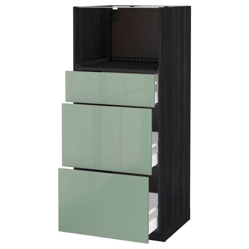 Высокий шкаф для СВЧ с 3 ящиками МЕТОД / МАКСИМЕРА, черный, Калларп светло-зеленый (60x60x140 см) - фото 1