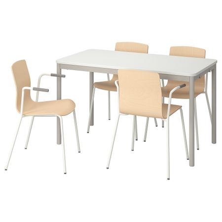 Конференц-стол и стулья, 130x70 см, белый светло-серый, березовый шпон IKEA LÄKTARE, TOMTOMMARYD ТОММАРЮД ТОММАРЮД 395.283.74