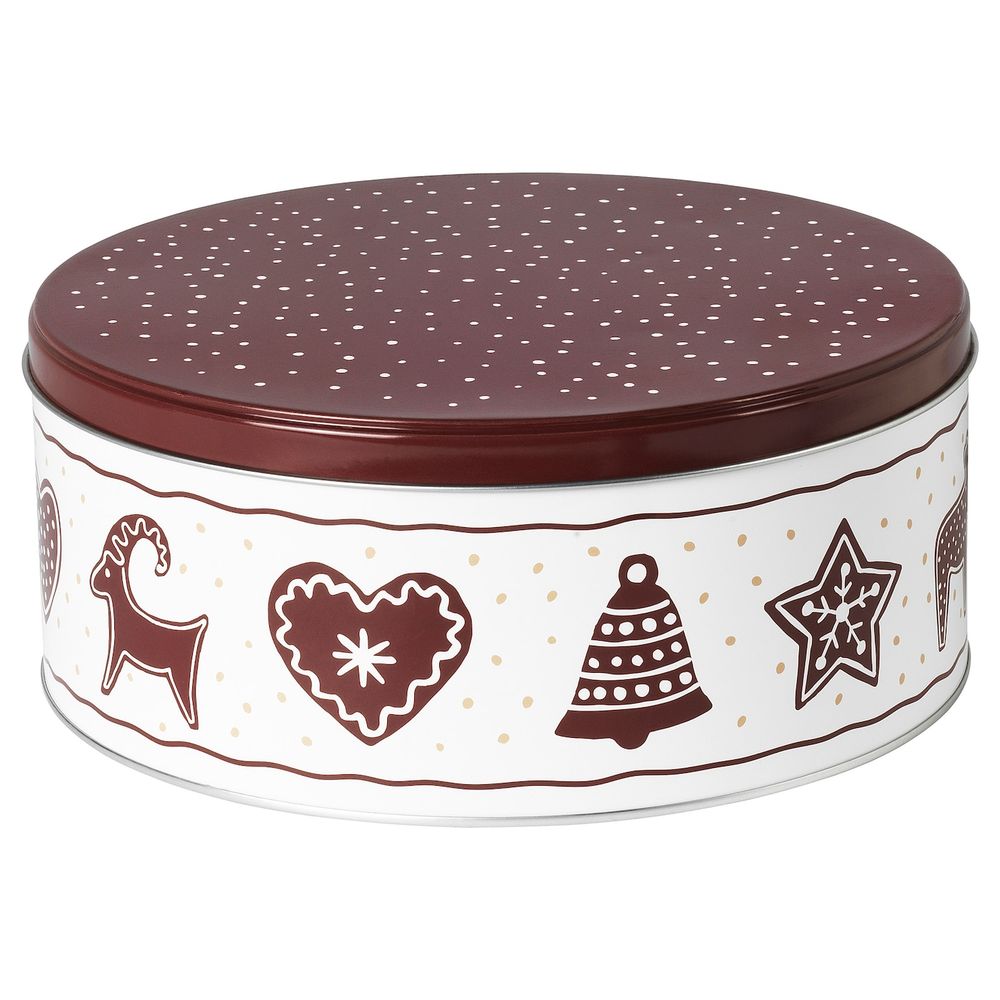 Банка с крышкой, орнамент «имбирное печенье» белый/коричневый IKEA VINTER 2020 ВИНТЕР 2020 204.726.97 - фото 1