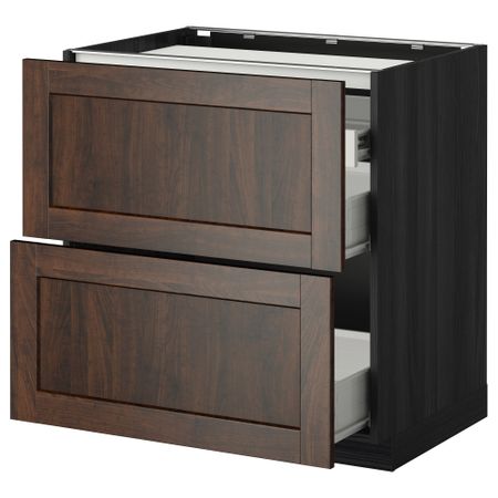 Напольный шкаф, 2 фронтальных панели, 3 ящика МЕТОД / ФОРВАРА, черный, Эдсерум коричневый