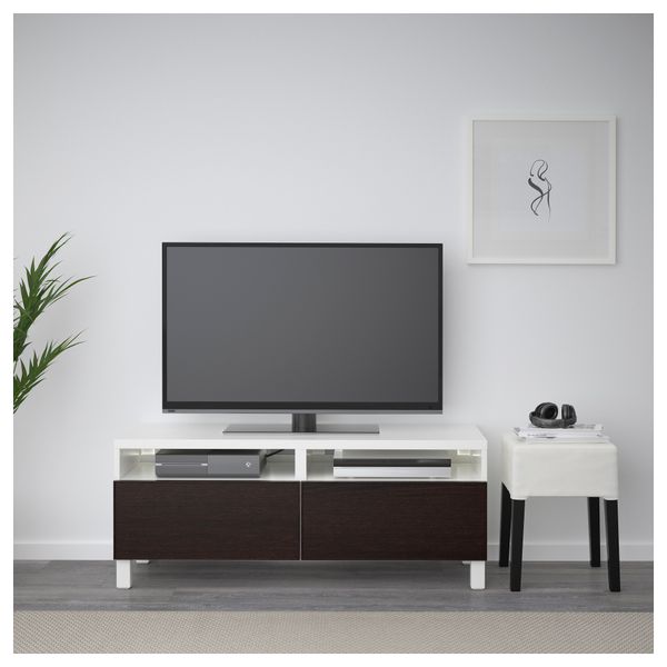 Тумба для ТВ с ящиками БЕСТО, белый, Инвикен черно-коричневый (120x40x48 см) - фото 2