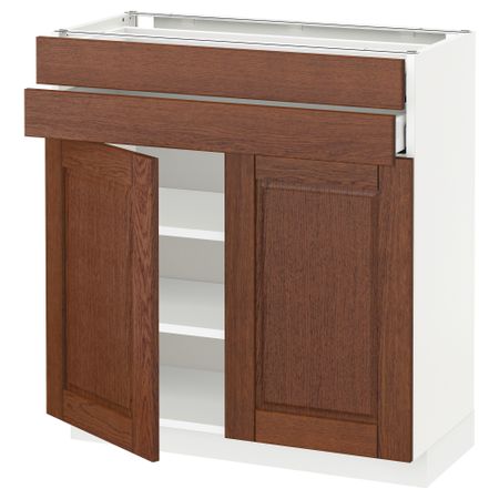 Напольный шкаф, 2 дверцы, 2 ящика МЕТОД / МАКСИМЕРА, белый, Филипстад коричневый