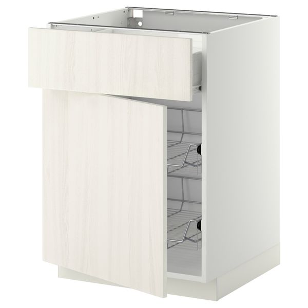 Напольный шкаф с проволочной корзиной, ящиком, дверью МЕТОД / ФОРВАРА, белый, Росдаль белый - схема-чертеж с размерами