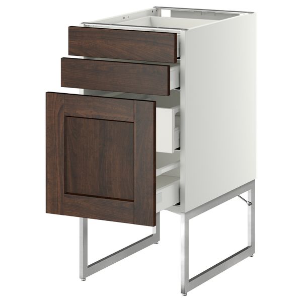 Напольный шкаф 3 фронтальных панели, 2 нижних, 2 средних ящика МЕТОД / МАКСИМЕРА, белый, Эдсерум коричневый - схема-чертеж с размерами
