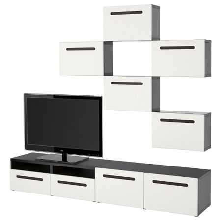 Шкаф для ТВ, комбинация БЕСТО, черно-коричневый, Марвикен белый (240x20/40x204 см)