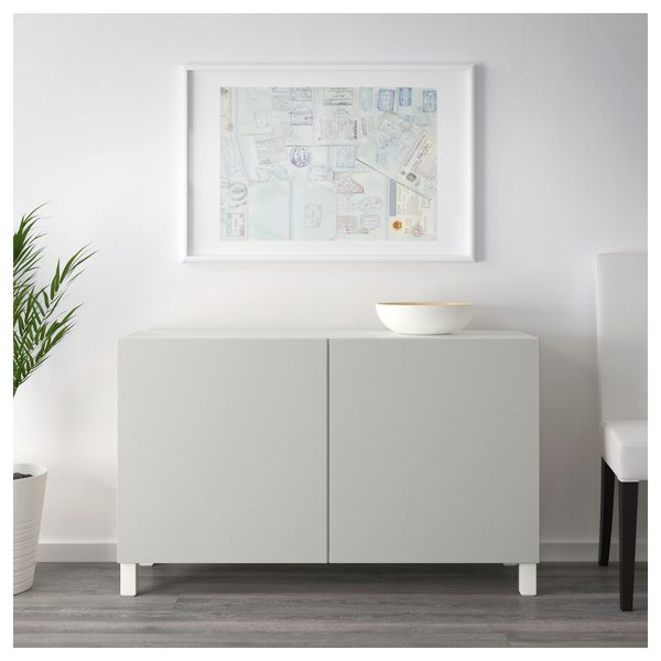 Комбинация для хранения с дверцами БЕСТО, белый, Лаппвикен светло-серый (120x40x74 см) - схема-чертеж с размерами