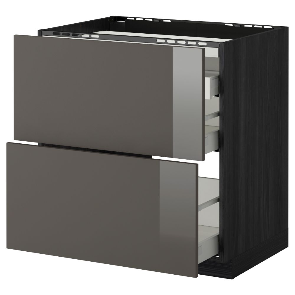 Напольный шкаф, 2 фронтальных панели, 3 ящика МЕТОД / МАКСИМЕРА, черный, Рингульт серый - схема-чертеж с размерами