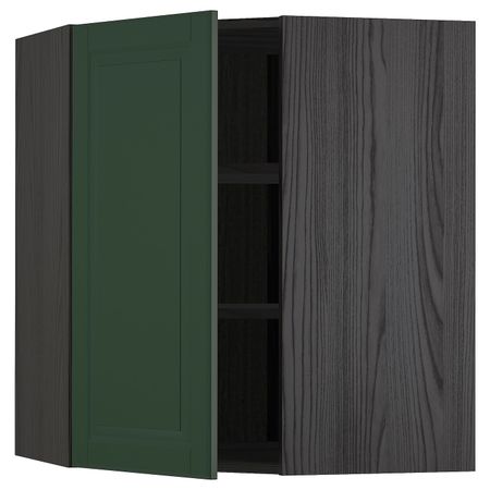 Угловой навесной шкаф с полками, черный/Будбин темно-зеленый 68x80 см IKEA МЕТОД 993.132.81