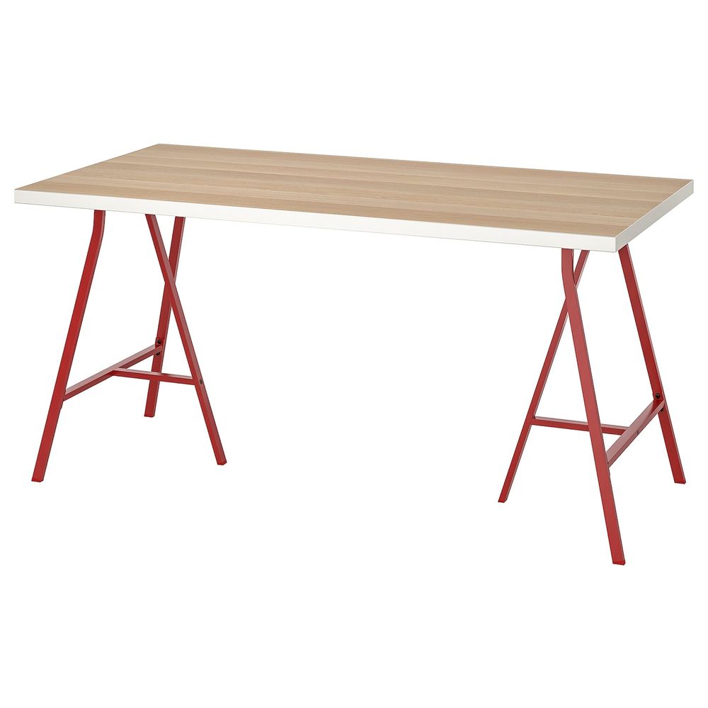 Стол, белый под беленый дуб/красный 150x75 см IKEA LINNMON ЛИННМОН / LERBERG ЛЕРБЕРГ 593.310.03 - фото 1