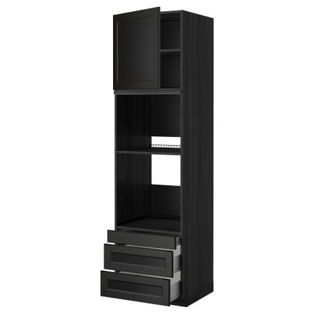 Высокий шкаф для духовки комбинированный, духовка + дверца, 3 ящика МЕТОД / ФОРВАРА, черный, Лаксарби черно-коричневый