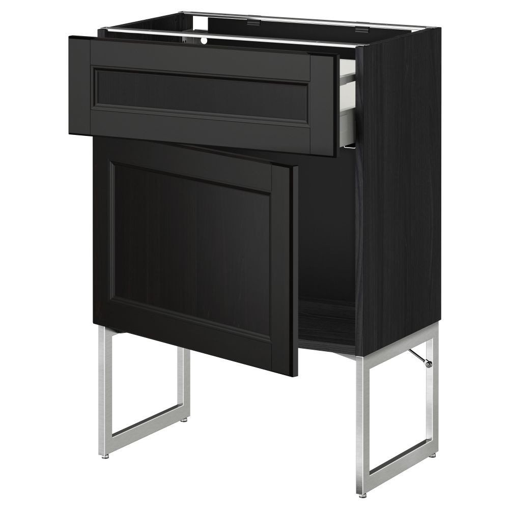 Напольный шкаф с ящиком, дверью МЕТОД / МАКСИМЕРА, черный, Лаксарби черно-коричневый - схема-чертеж с размерами