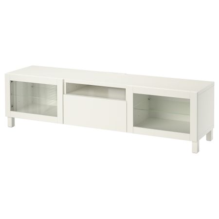 Тумба под ТВ БЕСТО, Лаппвикен, Синдвик белый прозрачное стекло (180x40x48 см)