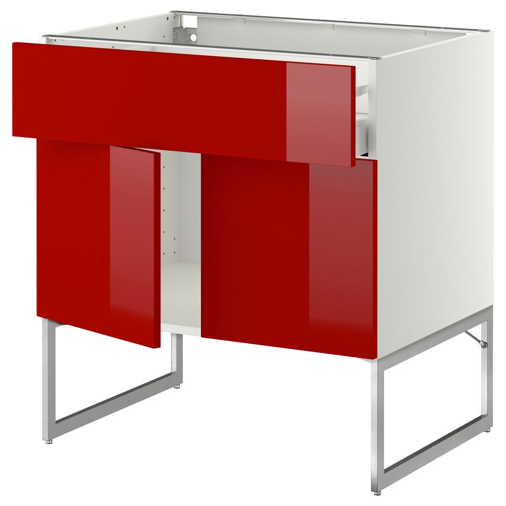 Напольный шкаф, полки, ящик, 2 двери МЕТОД / МАКСИМЕРА, белый, Рингульт красный - схема-чертеж с размерами