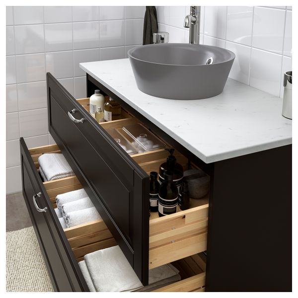 Шкаф со столешницей 40см раковина ГОДМОРГОН/ТОЛКЕН / КАТТЕВИК, Кашён темно-серый, под мрамор серый (102x49x75 см) - фото 2