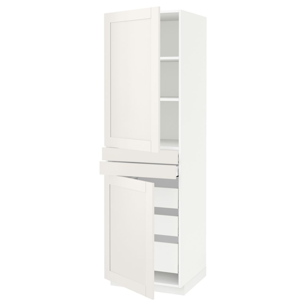 Высокий шкаф + полки, 5 ящиков, 2 дверцы, 2 фронтальных МЕТОД / МАКСИМЕРА, белый, Сэведаль белый - схема-чертеж с размерами