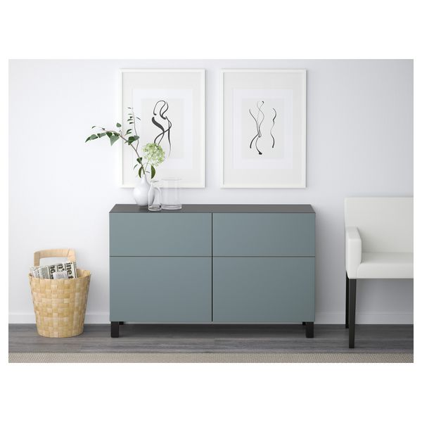 Комбинация для хранения с дверцами, ящиками БЕСТО, черно-коричневый, Вальвикен серо-бирюзовый - фото 2