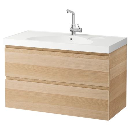 Шкаф для раковины с 2 ящиками ГОДМОРГОН / ЭДЕБОВИКЕН, под беленый дуб (100x49x64 см)