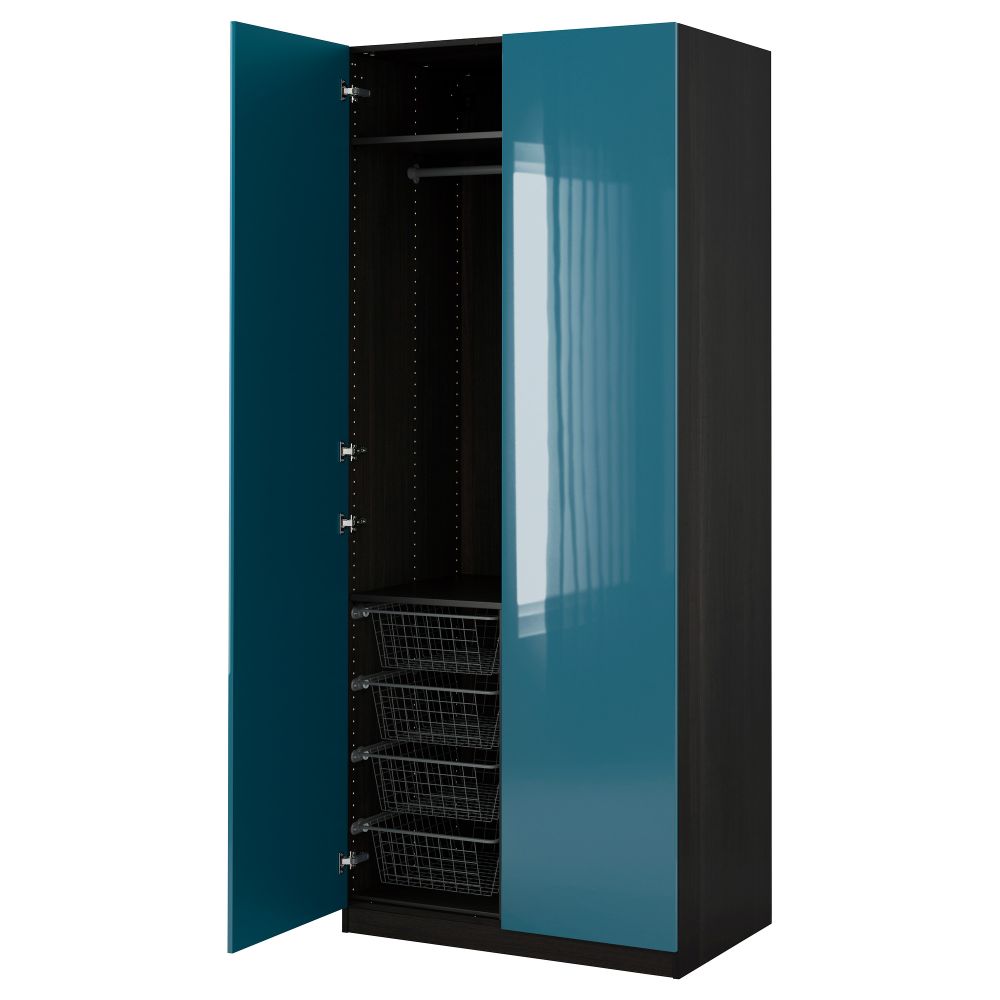 Гардероб ПАКС, черно-коричневый, Фардаль глянцевый/бирюзовый (100x60x236 см) - фото 1
