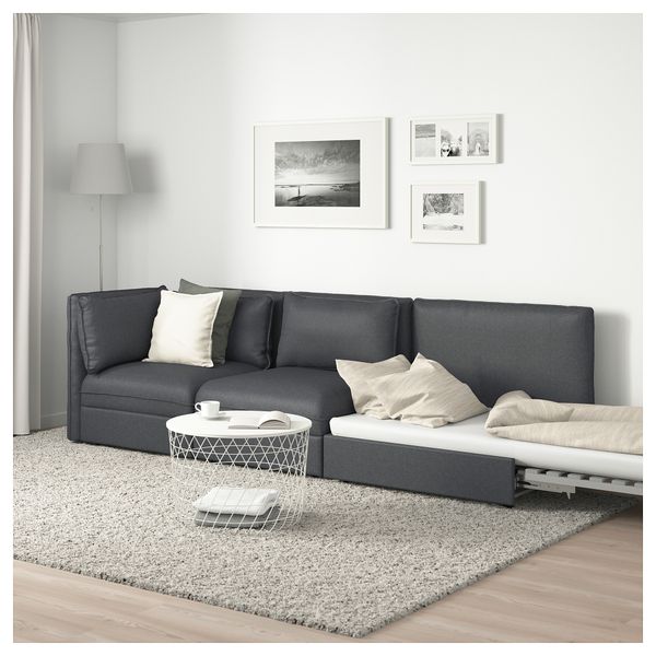 3-местный модульный диван-кровать ВАЛЛЕНТУНА, с открытым торцом, Хилларед темно-серый - фото 4