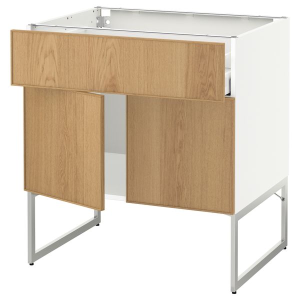 Напольный шкаф, полки, ящик, 2 двери МЕТОД / МАКСИМЕРА, белый, Экестад дуб - схема-чертеж с размерами